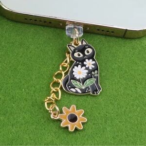 Cute Black Cat Phone Charm Dust Plug